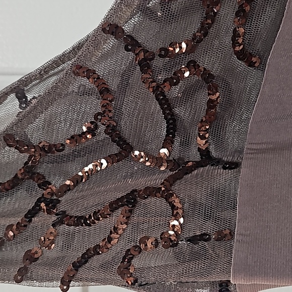 🩶Super Sexy Signature Gray with Brown Sequins One Shoulder Dress Size 10 - Picture 3 of 11